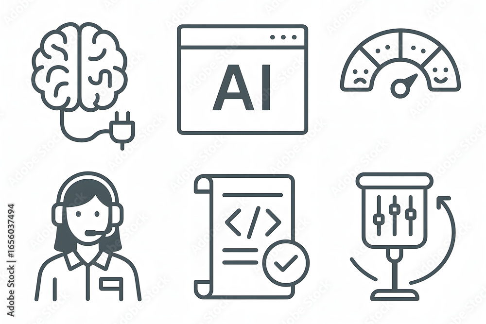 Poster ai and tech icons set: a diverse set of simple, clean, and modern, line-art icons, perfectly tailore