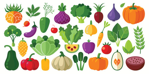 Vibrant Variety of Vegetables and Fruits Freshly Harvested A Colorful Collection of Nature's Bounty for Healthy Eating