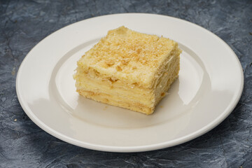 dessert pie napoleon cake on a white plate