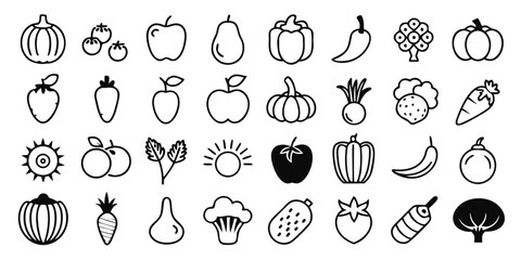 Whimsical Black and White Vegetable Medley A Playful Collection of Hand Drawn Garden Goodness