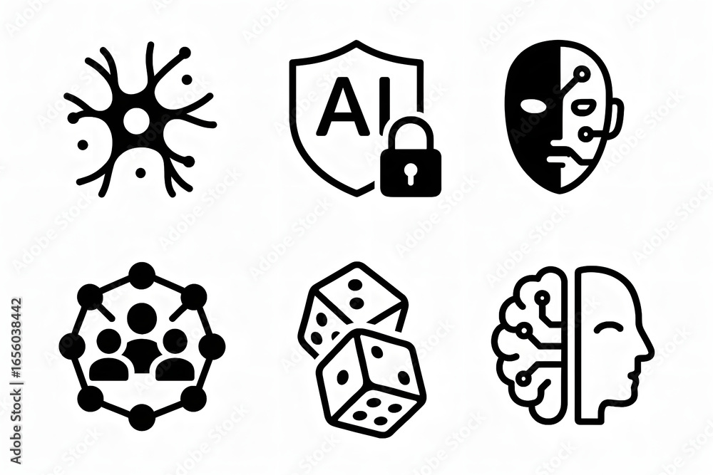 Poster ai icons: minimalist collection of artificial intelligence icons, perfect for modern tech concepts a