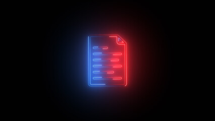 Document File icon animation, neon PDF file icon isolate  Neon line document icon, 4k video