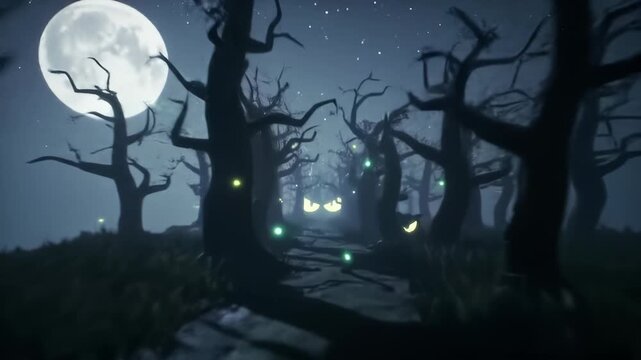 Mysterious Halloween Fotage Eerie Night Path Under the Moonlight