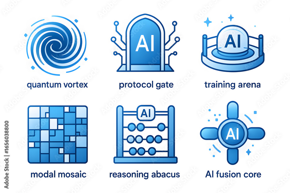 Poster ai icon set: a comprehensive icon set showcasing abstract artificial intelligence concepts such as a