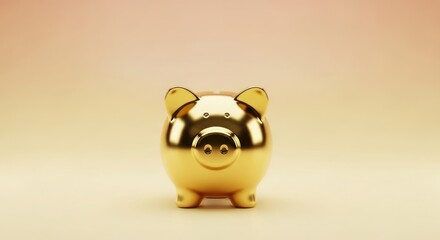 Lustrous Golden Piggy Bank Centered on a Soft, Warm Gradient Background