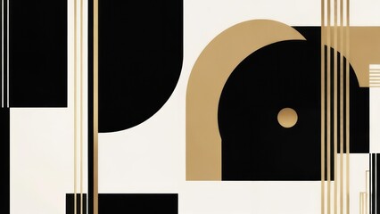 Abstract geometric shapes in black, gold, and white