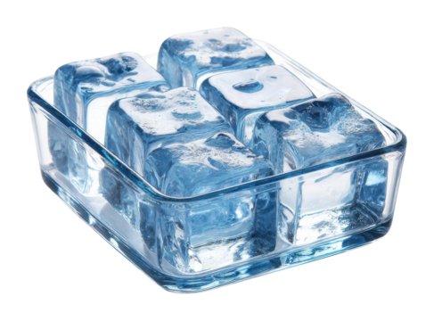 Refreshing ice cubes in clear glass dish kitchen still life isolated on transparent background