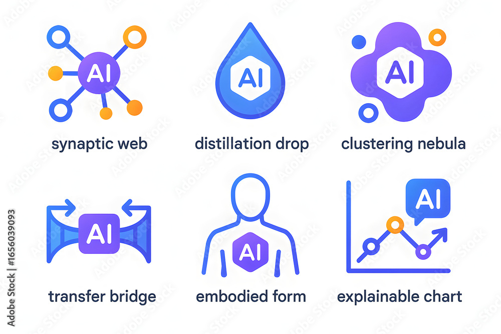 Poster ai icons showing : captivating icons portraying the concept of artificial intelligence, illustrating