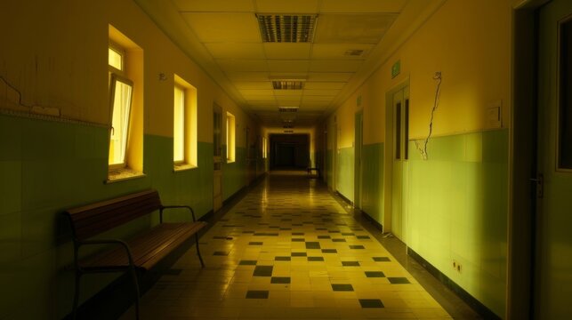 Backrooms creepy three dimensional design. Liminal space  abstract interior. Alone in abandoned building 3d render illustration, nightmare or a bad dream. Game concept