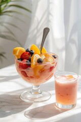 Refreshing Fruit Salad with Yogurt and Juice Drink