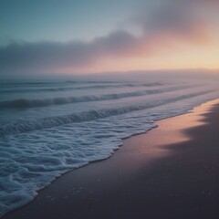 Peaceful Beach Sunset with Ocean Waves and Golden Sky