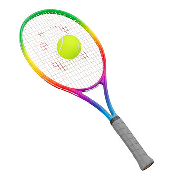 A Colorful Tennis Racket with Ball Isolated on Transparent Background