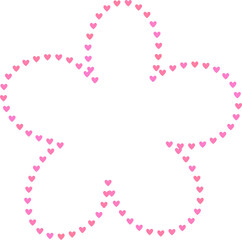 Pink Heart Dotted Line Flower Shape Frame Border Vector, Romantic Floral Outline with Hearts for Cards, Invitations, Scrapbooking