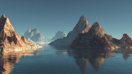 Obraz premium Digital Mountain Landscape With Water Reflection