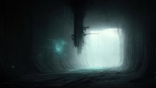 Dark tunnel, futuristic, light at end