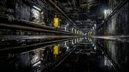 Obraz premium Backrooms creepy three dimensional design. Liminal space abstract interior. Alone in abandoned building 3d render illustration, nightmare or a bad dream. Game concept