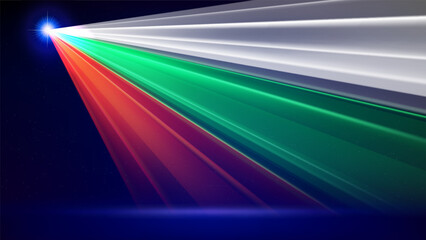 Laser flag of bulgaria. Laser show on dark blue background. Bulgarian national patriotic flag. Multicolor template of banner, poster for national holiday bulgaria. Place for text. Copy space. Vector