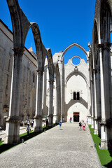 ruins of the Carmo Convent after the devastating Lisbon earthquake of 1755, which destroyed much of...