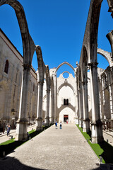 ruins of the Carmo Convent after the devastating Lisbon earthquake of 1755, which destroyed much of...