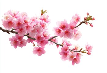 Obraz premium Delicate pink cherry blossoms on branches against white background