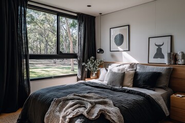 Modern Cozy Bedroom With Forest View