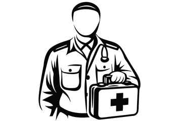 Paramedic Illustration, Style Icon with Helmet and Star of Life on white