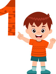 happy cute little kid studies number one