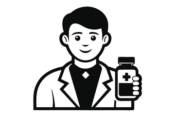 Smiling Doctor Holding Medicine Bottle Isolated on White Background Art