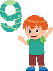 happy cute little kid studies number nine