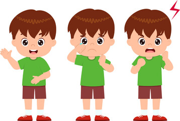 cute little kid boys in various expressions and gesture set