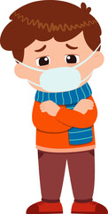 sad kid boy get flue and cold