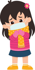 sad kid girl get flue and cold