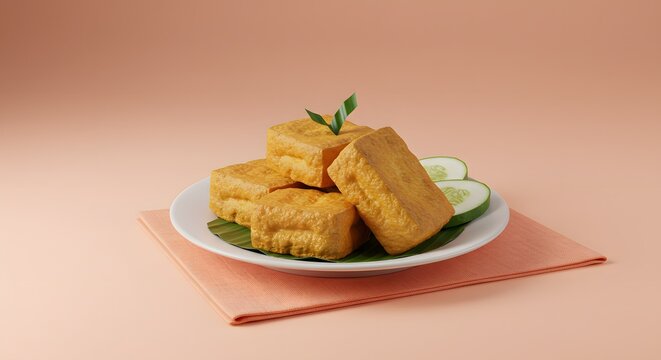 Fried Tofu (Tahu Goreng) Served with Cucumber