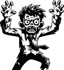 Cartoon zombie businessman with tie, shirt and jacket, reaching out with hands.
