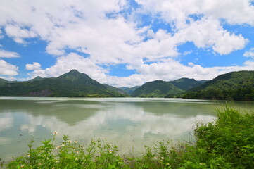 Tsengwen Reservoir scenic lake view, Taiwan's largest reservoir located between Chiayi and Tainan....