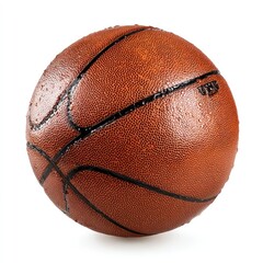 Close-up of a wet, brown basketball