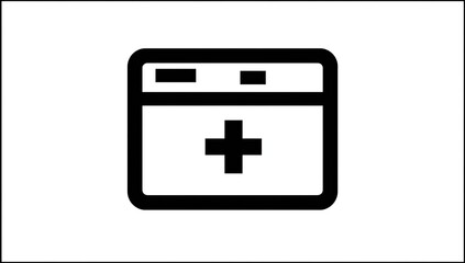 Obraz premium Simple black icon of a web browser window with a plus sign