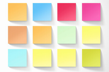Twelve colorful sticky notes in a grid formation paper