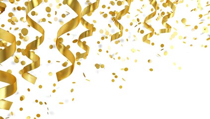Gold streamers and confetti on white background (2)