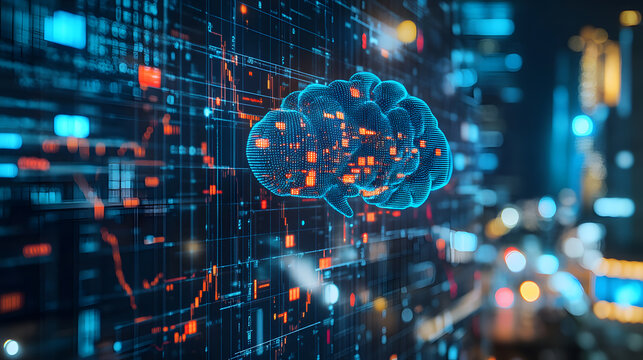 AI brain connected to real-time stock market data, Robot program trading
