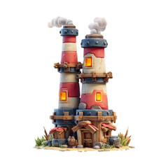 Fototapeta premium Isolated Cartoon Factory with Smoky Chimneys on Transparent Background