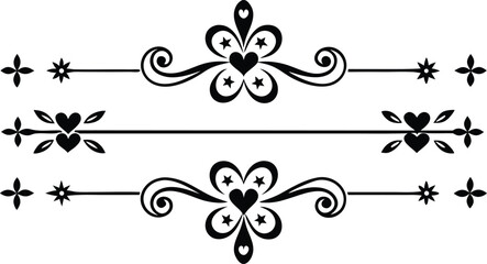 Elegant Decorative Dividers with Hearts and Floral Elements in Black and White