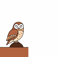 Obraz premium A whimsical cartoon owl perched on a brown pedestal, symbolizing knowledge and wisdom,Cartoon depiction of an owl with symbolic inscriptions in its eyes, ideal for educational themes