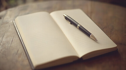 Blank page in a notebook with a pen ready for writing, New Beginning