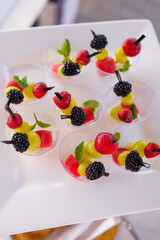 Fresh fruit cups filled with colorful berries and melon served at a summer party event
