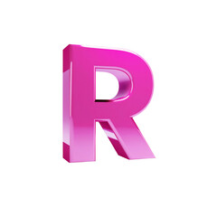Glossy pink letter R 3D render graphic on transparent background