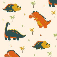 cute dinosaur seamless pattern cartoon vector design for kids apparel fullprint fabric