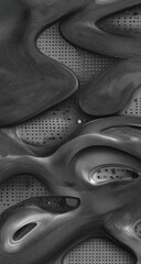 Abstract grayscale textured surface with flowing shapes and patterned grid