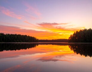 Obraz premium Serene sunrise over a still lake
