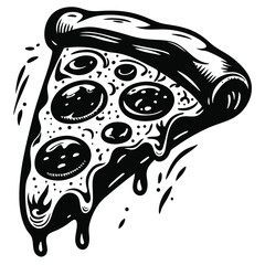 Pizza Slice Vector, Dripping Cheese, Pepperoni, Isolated on White Background